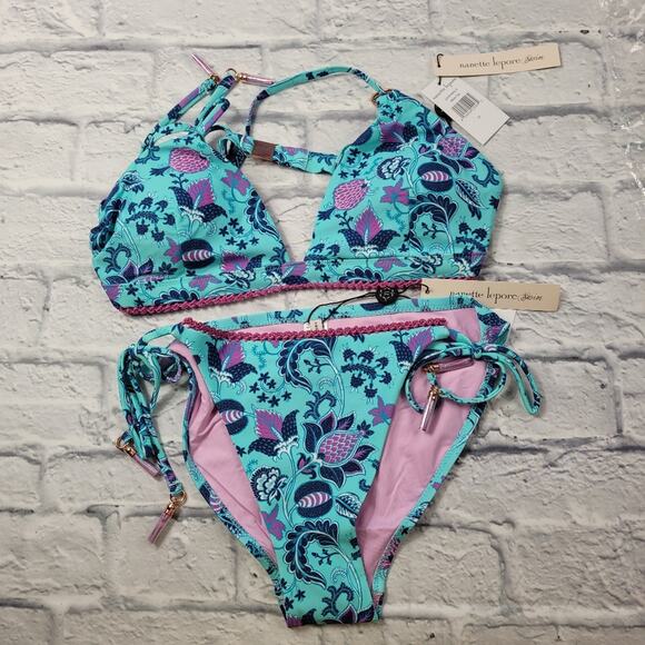 2 pc Nanette Lepore Francesca Fixtri Porcelain Floral Bikini size 10 - Picture 1 of 16